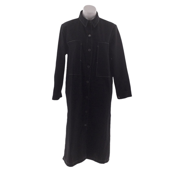 The Weeknd Black Denim Contrast White Stitch Long Trench Coat - Picture 10 of 15